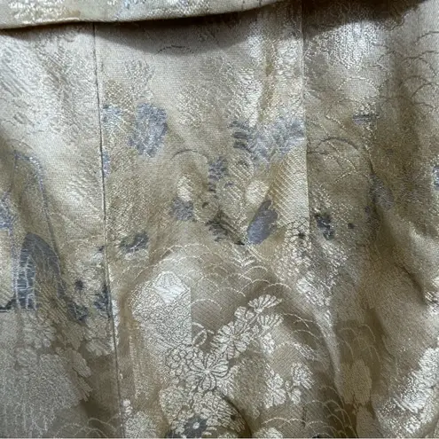 Vintage Handmade Brocade Duster Robe Gold Metallic Jacquard Belted Long Coat M Size M