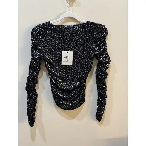 AllSaints Eris Leopard Top Ruched Bodycon Top Blouse Size 2 Black