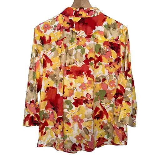 Karen Scott Floral Print 3/4 Sleeve  Collared‎ Button Down Blouse - Image 2