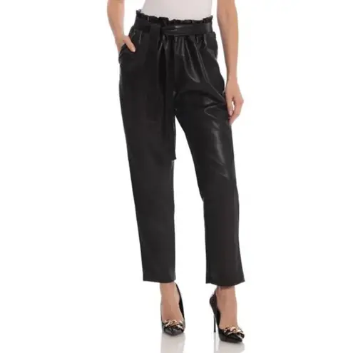 Avec Les Filles Black Faux Leather Belted High Waisted Straight Pants Size Small