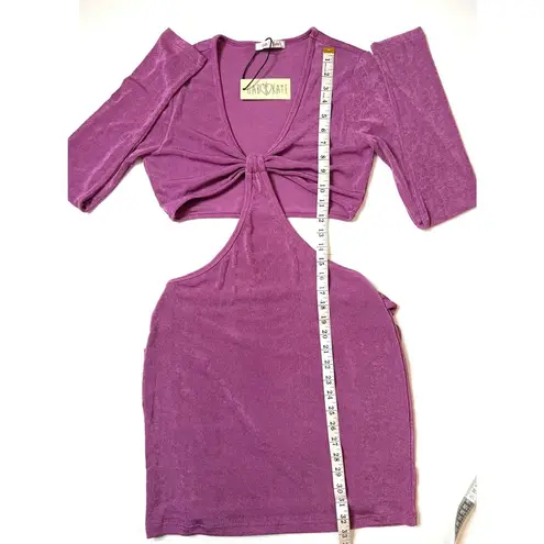 Gab & Kate Orchid Twisted Tie Cut Out Bodycon Mini Dress Sz L Women