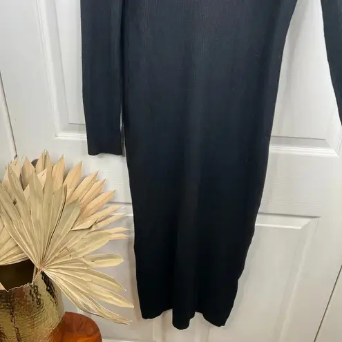 Caslon Women's Long Black Ribbed V-Neck Cardigan Midi Sweater Dress Size S