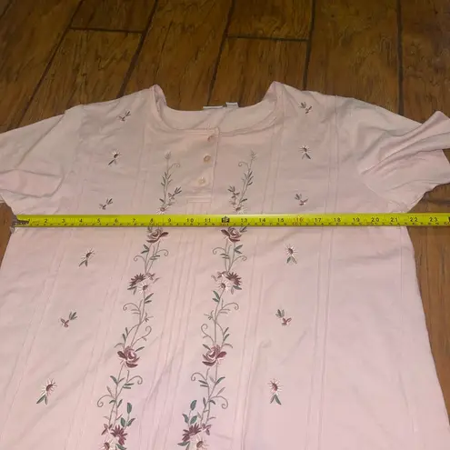 Haband Light Pink Floral Embroidered Blouse Tshirt top shot vintage woman’s L Size L