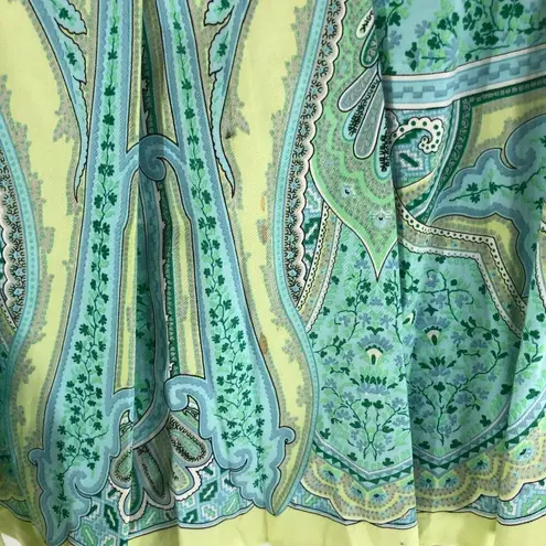 Tahari Elie Skirt Pleated A Line Cotton Stretch Paisley Blue Green 4