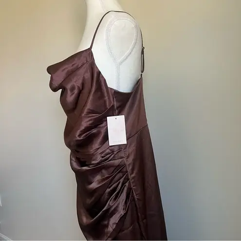 Birdy Grey Lydia Shiny Satin Chocolate Brown Maxi Dress NEW Size XXL Bridesmaid