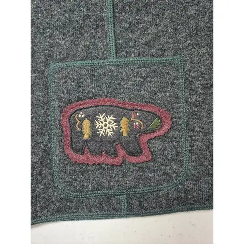 Woolrich NWT 100% Lambs Wool Charcoal Vest Bear & Deer Applique Women Sz M
