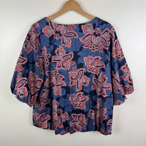 Chico's Floral Bubble Hem Top Size 3 XL Multicolor Puff Sleeve Cotton Boho Artsy