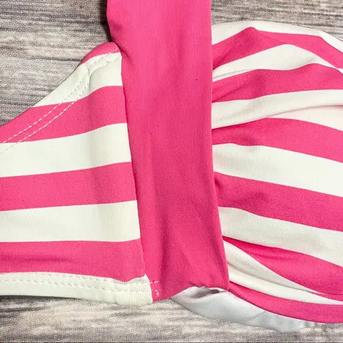 Anne cole Pink Off White Stripe Halter Bikini Top Medium NWT Padded No Underwire