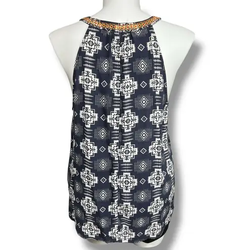 Savanna Jane Womens Tank Top Shirt Geo Print Embroidered Floral Print 1X Blue