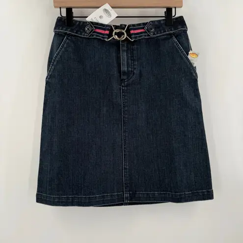 Talbots  Petites Denim Skirt Size 4P NWT A-Line Attached Stripe Belt Stretch Jean