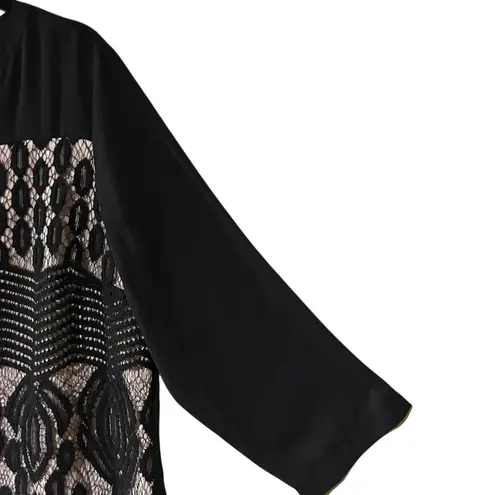 Zac & Rachel Lace Over Front Top Size XL Black Cream Boho Semi Sheer Feminine