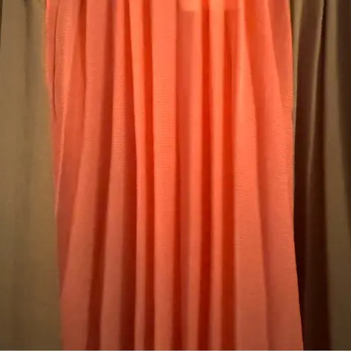 Bellamie Full Length Maxi Sheer Taupe & Coral Pleated Elastic Waist Skirt