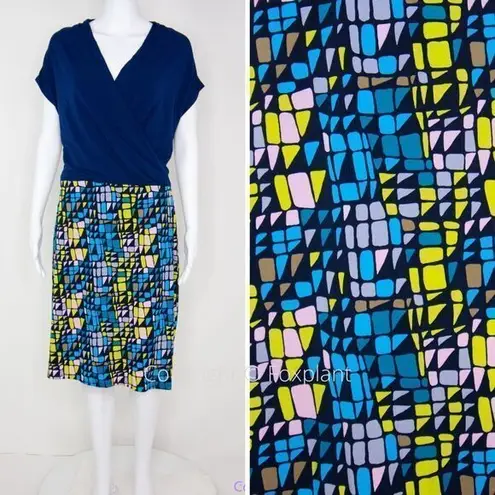 Leota NEW USA-made blue yellow dolman sleeve wrap dress, size 1L