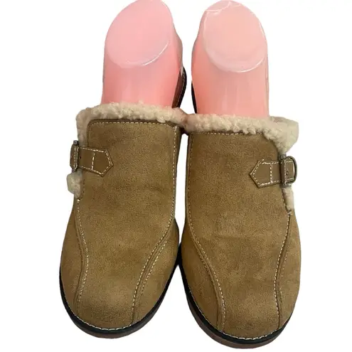 Lower East Side VTG 90s Y2K  Tan Chunky Platform Heel Sherpa Mule Clogs 9.5