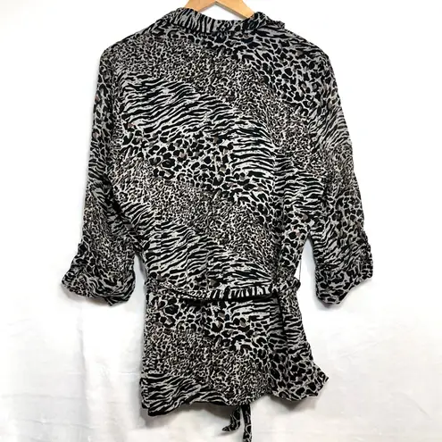JM Collection Animal Print Tied 3/4 Roll Tab Sleeve Top Plus 14 Cheetah Mobwife