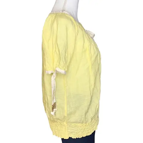 Free People Women’s  yellow boho tie sleeve linen top