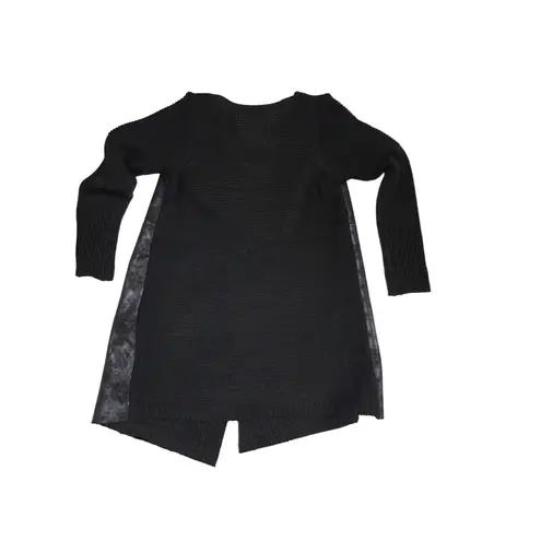 WD.NY Open Front Sweater Jacket L Faux Leather Trim Asymmetrical Hem Black Size L