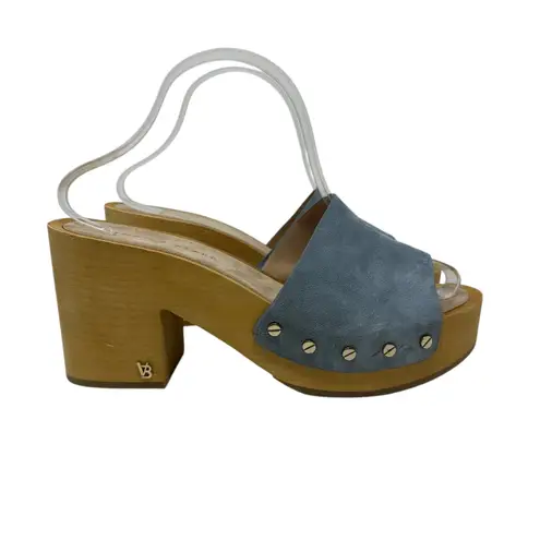 Veronica Beard Hannalee Suede Clog Sandals Heels Slide Wooden Blue Size 10