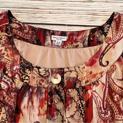 Rebecca Malone Flowy Fall Lined Pullover Blouse Women’s 2X Earth Tones