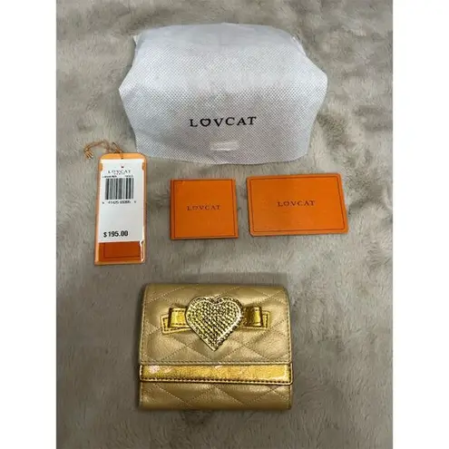 Lovcat Paris Women's Gold Leather Trifold Wallet with Heart Design