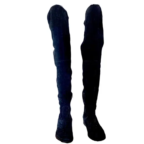 ALCHIMIA DI BALLIN BLACK SUEDE OVER THE KNEE LOW HEEL BOOTS (37.5) Size 6.5