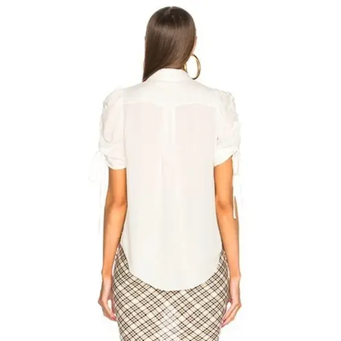 Veronica Beard Carmine Off-White Silk Button Front Ruched Sleeves Blouse Size 4
