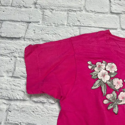 Handmade Vintage Glitter Puffy Paint Floral Logo Short Sleeve Shirt Pink Cropped Size M