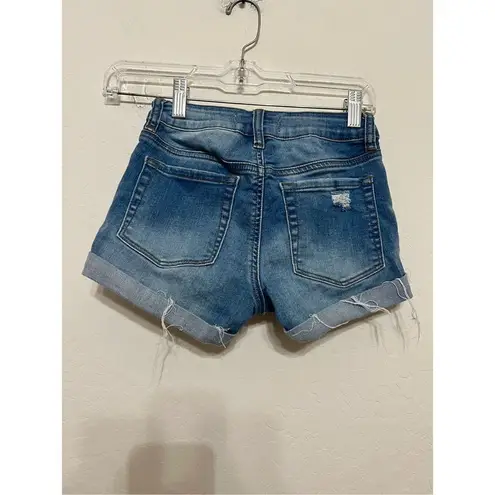 PacSun  Super Stretch Shortie Jean Shorts Button Fly Sz 23 Blue Denim Women