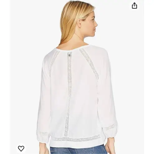 prAna NWT Women's White Tacana Peasant Crochet Boho Blouse Top Size Large