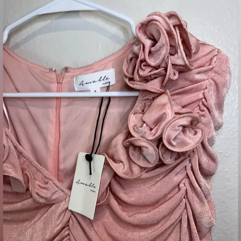 Amable by Mable Anthropologie Rose Pink Rouched Party Dress Size S