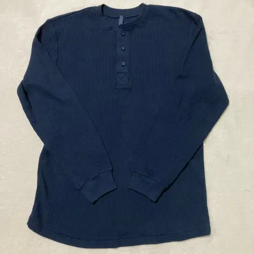 SKIMS Navy Heavy Waffle Knit Henley XS