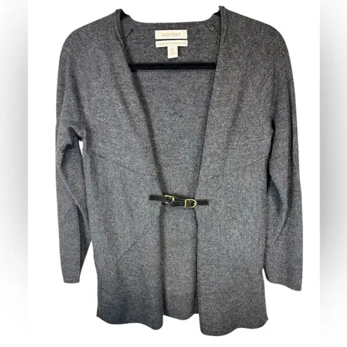 Ellen Tracy Tunic Sweater 100% Merino Wool Cardigan Women Gray Long Sleeve Belt