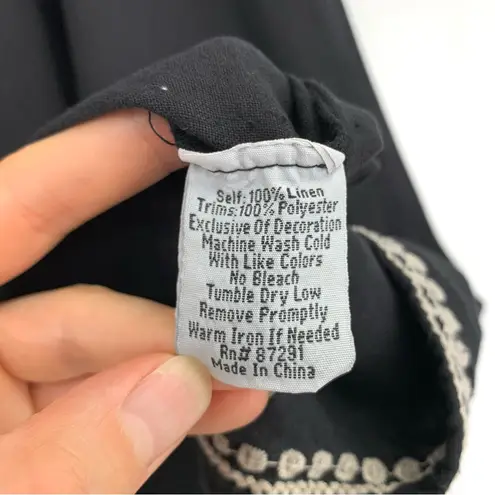 Johnny Was NWT Embroidered Linen Midi Skirt Black Cream XL