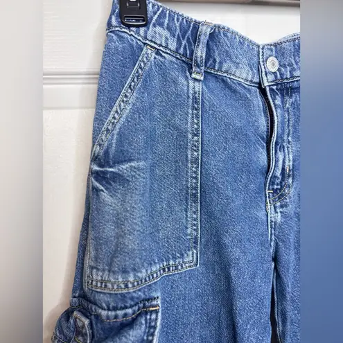 Arizona Jeans Co. Women's High Wide Leg Cargo 6 Pockets Denim Blue Sz 3 Stretch