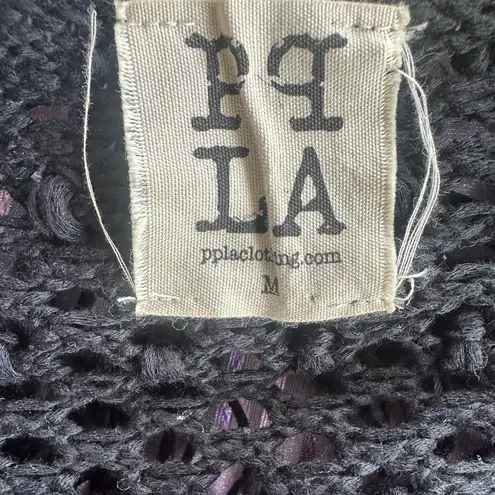 PPLA Clothing Black Boho Hippie Southwestern Flounder Fringe Crochet Vest Size M