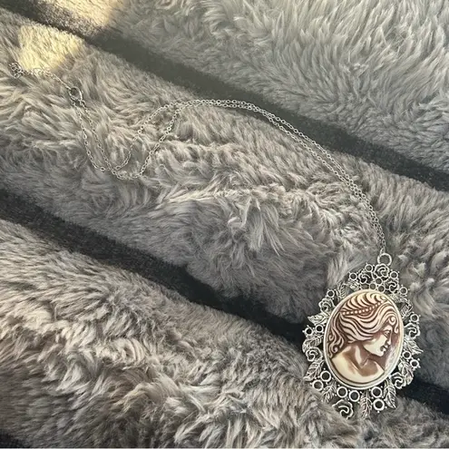 Handmade Handcrafted vintage high dome Victorian lady cameo pendant on chain necklace