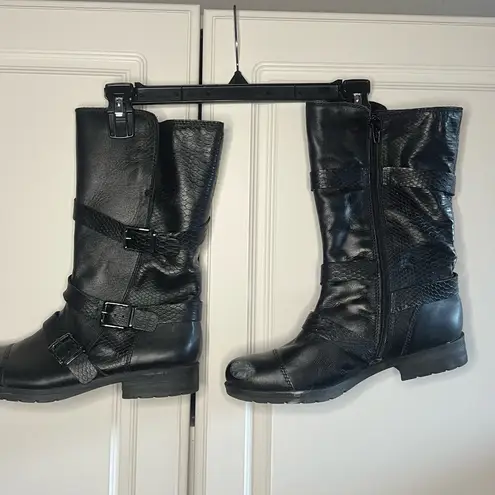 Naturalizer  Bridgette Leather Snakeskin Embossed Faux Fur Lined Moto Boot