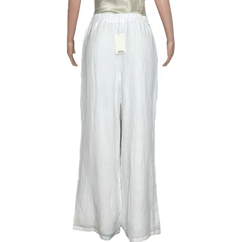 MONDAY SWIMWEAR Tahiti Wide Leg Linen Pants, White Crinkle, Large