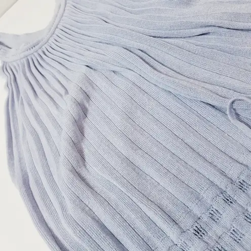 Point Sur Light Blue Linen Blend Knit Maxi Dress Sleeveless Drawstrings Size M