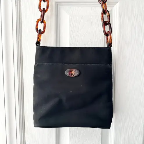 Silver Blue USA Black Nylon Shoulder Bag Tortoise Chainlink Strap Vintage Y2K - Image 2