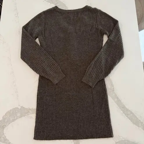 Prómesa Promesa Ribbed VNeck Henley PuffSleeve Sweater Bodycon Dress Womens Small Brown