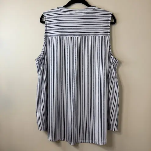 Indigo Rose Womens Black/White Stripe Pocket Zipper Front Sleeveless Top 2X # White Size XXL