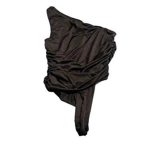 Missguided Misguided Bodysuit Womens 8 Black Sheer Single Strap Rouched Sides Snap Crotch