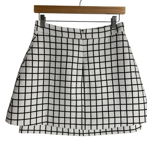 Cameo White Black Windowpane Plaid Stripe A-Line Mini Skirt Size M