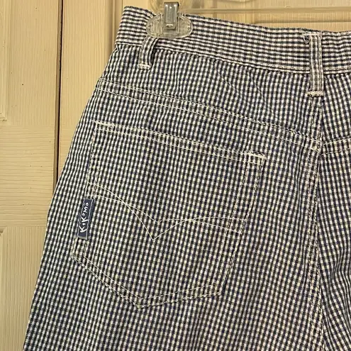 Vintage Kikomo Blue White Checkered Print Denim Shorts 1990s 28 Inch Waist