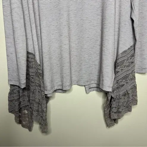 LOGO By Lori Goldstein Logo Lori Goldstein Striped Lace Inset Open Front Sharkbite Cardigan