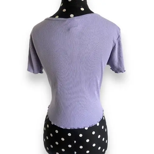 destined 5/$35 Womens Crop Top Sz M Scoop Neck Ribbed Lavender Lettuce Edge Knit