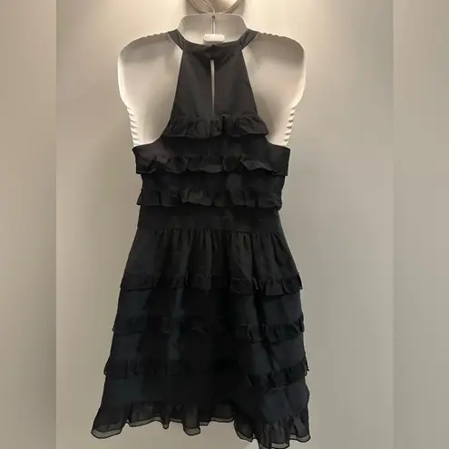Tibi  100% Silk black ruffle high neck cocktail dress size 0 Homecoming d…