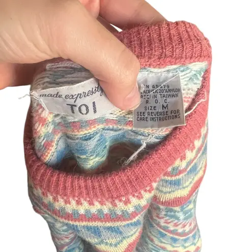 Vintage Light Pastel Fair Isle Knit Sweater M Blue Size M