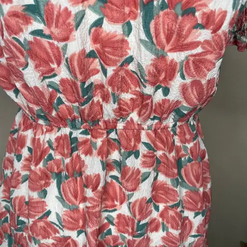 Hayden Los Angeles Women Floral Smocked Top Ruffle Mid Dress Small Romantic Boho Red